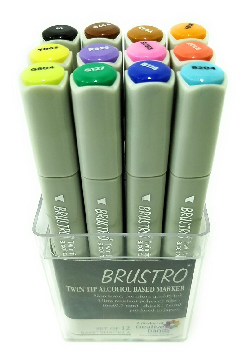 Brustro Twin Tip Alcohol Based Marker Combo of Basic Set of 12 A & 12 B in Crossline PP See Through Box - Image 2