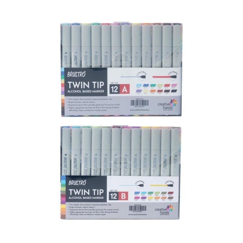 Brustro Twin Tip Alcohol Based Marker Combo of Basic Set of 12 A & 12 B in Crossline PP See Through Box - Image 5