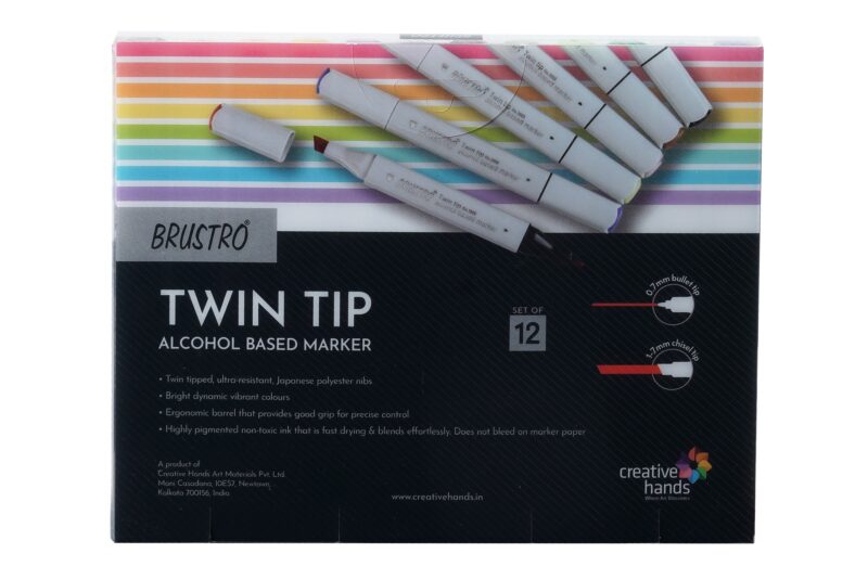 BRUSTRO Twin Tip Alcohol Based Marker Set of 12 - Basic A in Crossline PP See Through Box - Image 2