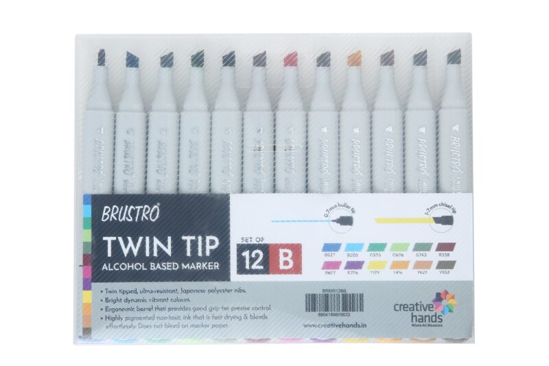 BRUSTRO Twin Tip Alcohol Based Marker Set of 12 - Basic B in Crossline PP See Through Box - Image 4