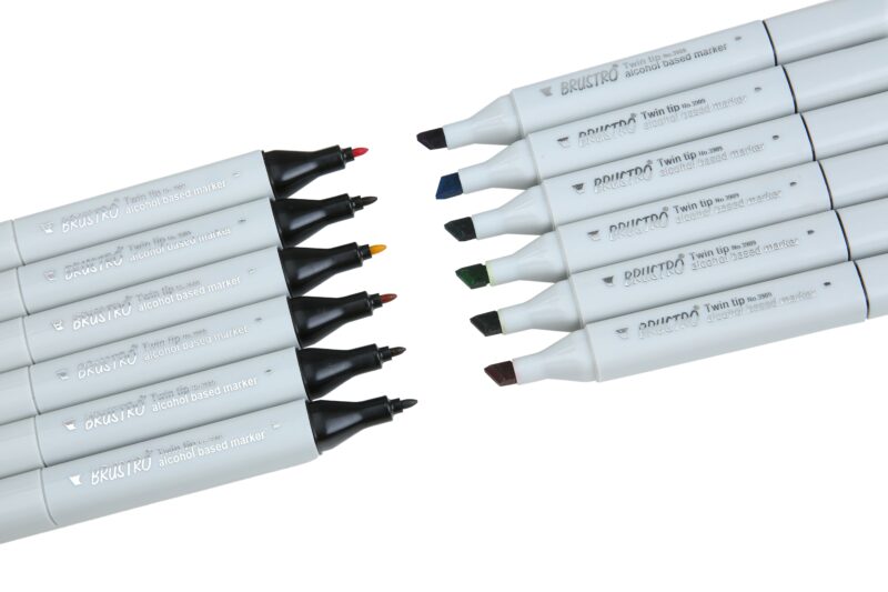 BRUSTRO Twin Tip Alcohol Based Marker Set of 12 - Basic B in Crossline PP See Through Box - Image 6