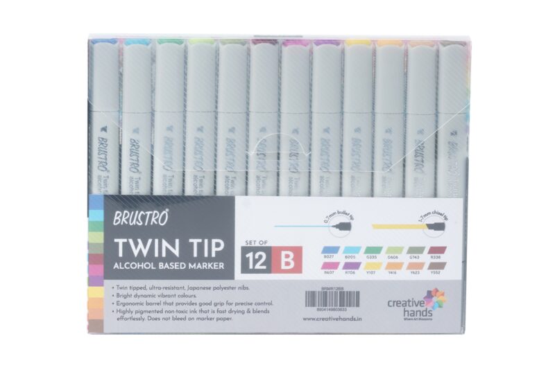 BRUSTRO Twin Tip Alcohol Based Marker Set of 12 - Basic B in Crossline PP See Through Box - Image 7
