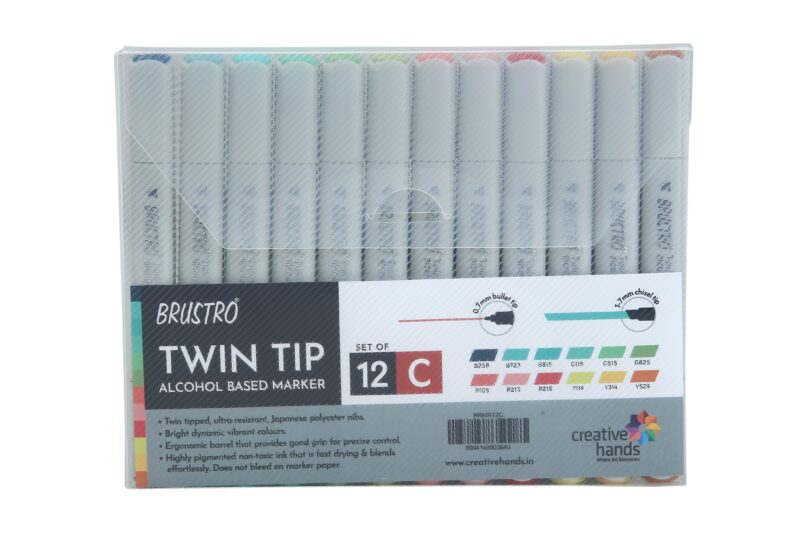 BRUSTRO Twin Tip Alcohol Based Marker Set Of 12 - Basic C in Crossline PP See Through Box - Image 5