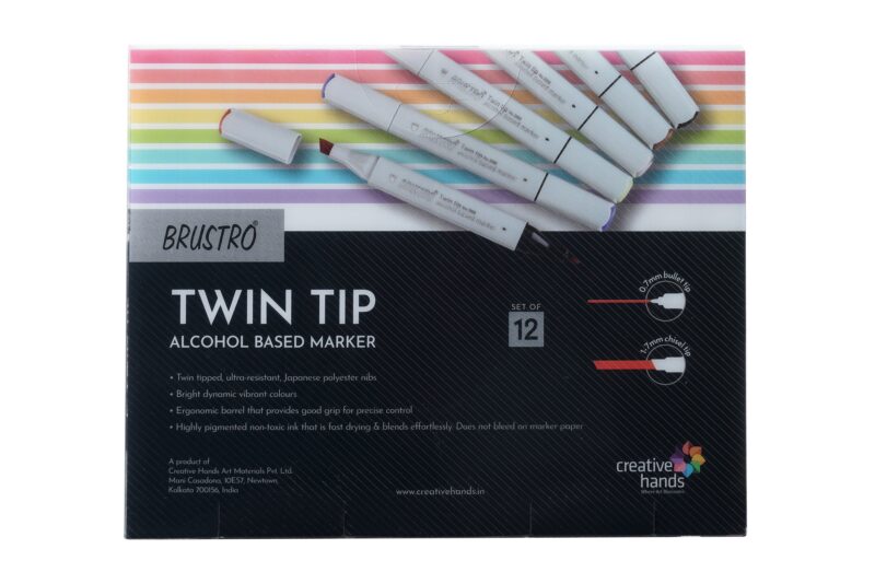 BRUSTRO Twin Tip Alcohol Based Marker Set of 12 - Cool Greys in Crossline PP See Through Box - Image 2