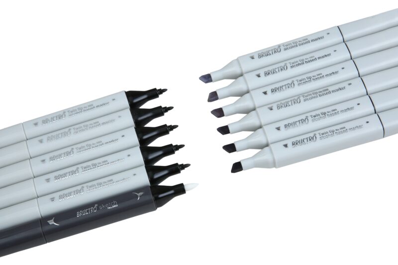 BRUSTRO Twin Tip Alcohol Based Marker Set of 12 - Cool Greys in Crossline PP See Through Box - Image 6
