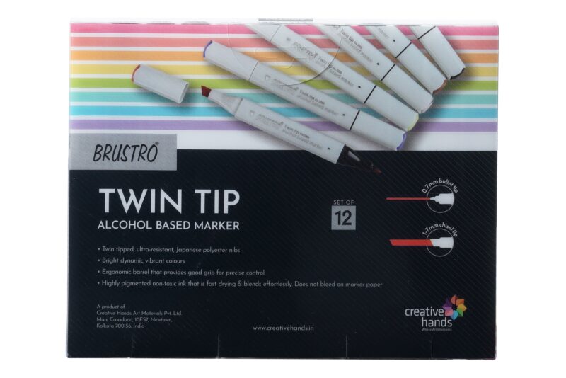 BRUSTRO Twin Tip Alcohol Based Marker Set of 12 Cool & Warm Grey Shades in Crossline PP See Through Box - Image 2