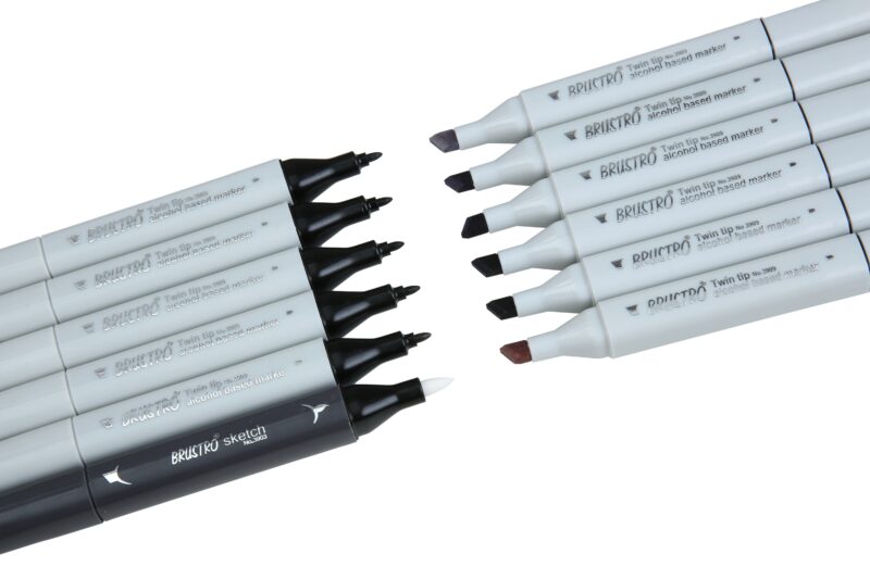 BRUSTRO Twin Tip Alcohol Based Marker Set of 12 Cool & Warm Grey Shades in Crossline PP See Through Box - Image 9