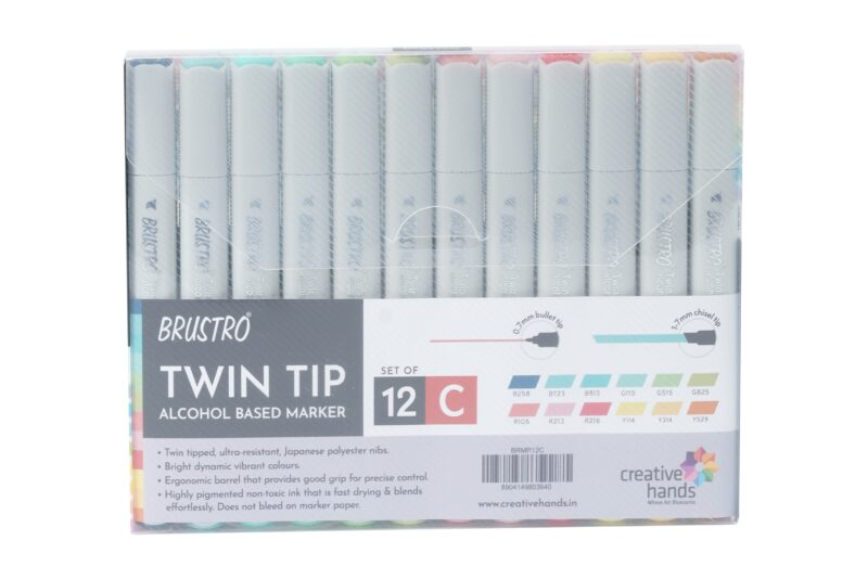BRUSTRO Twin Tip Alcohol Based Marker Set of 12 Cool & Warm Grey Shades in Crossline PP See Through Box - Image 3