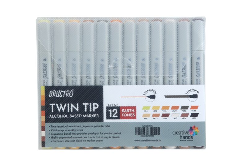 BRUSTRO Twin Tip Alcohol Based Marker Sets Earth Tone (12) in Crossline PP See Through Box - Image 3