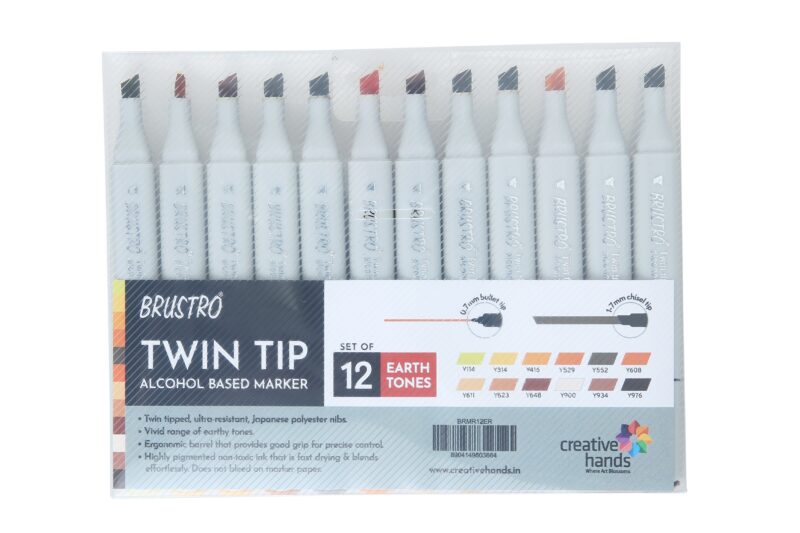 BRUSTRO Twin Tip Alcohol Based Marker Sets Earth Tone (12) in Crossline PP See Through Box - Image 4