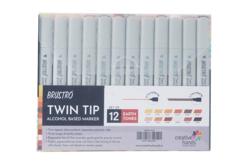 BRUSTRO Twin Tip Alcohol Based Marker Sets Earth Tone (12) in Crossline PP See Through Box - Image 7
