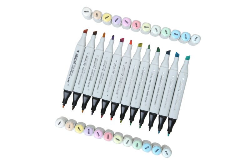BRUSTRO Twin Tip Alcohol Based Marker Set of 12 - Pastel Tones in Crossline PP See Through Box - Image 4