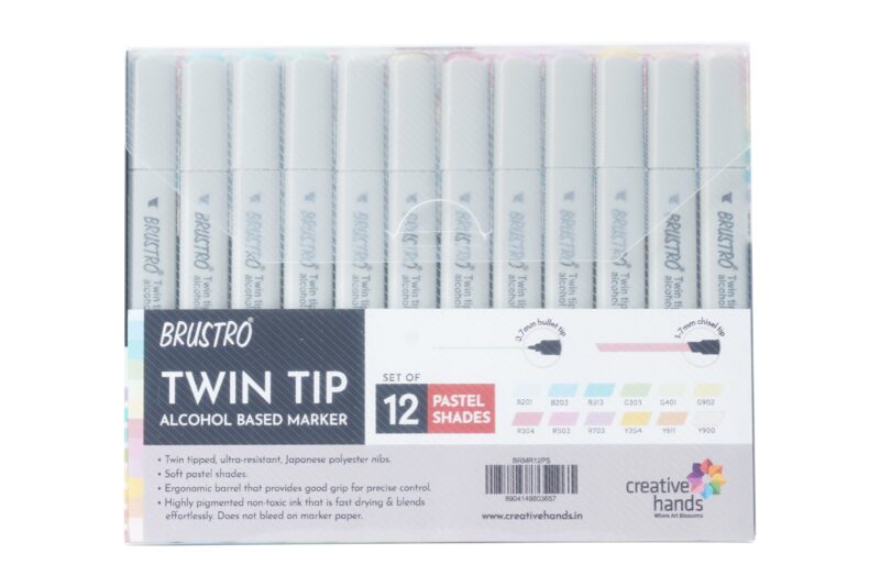 BRUSTRO Twin Tip Alcohol Based Marker Set of 12 - Pastel Tones in Crossline PP See Through Box - Image 6