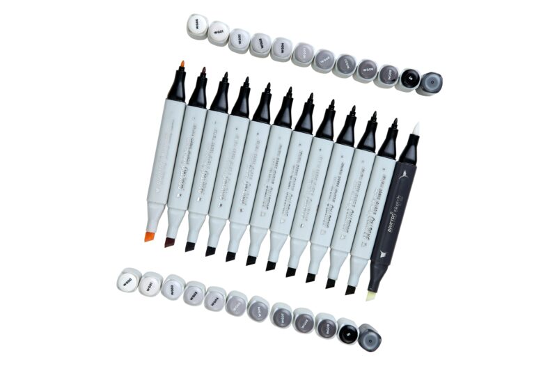 BRUSTRO Twin Tip Alcohol Based Marker Set of 12 - Warm Greys in Crossline PP See Through Box - Image 2
