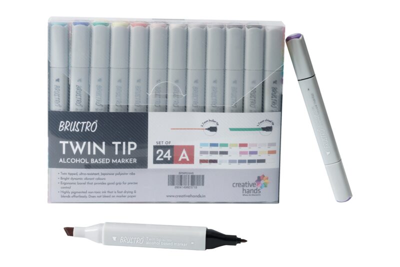 Brustro Twin Tip Alcohol Based Marker Set of 24 (A) in Crossline PP See Through Box - Image 4