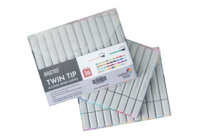 Brustro Twin Tip Alcohol Based Marker Sets (Set of 36 Basic) in Crossline PP See Through Box - Image 3