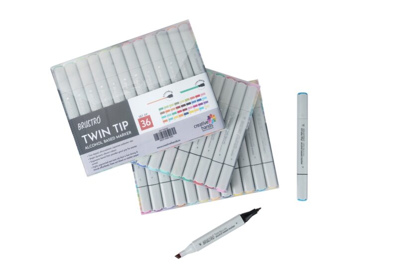 Brustro Twin Tip Alcohol Based Marker Sets (Set of 36 Basic) in Crossline PP See Through Box - Image 4