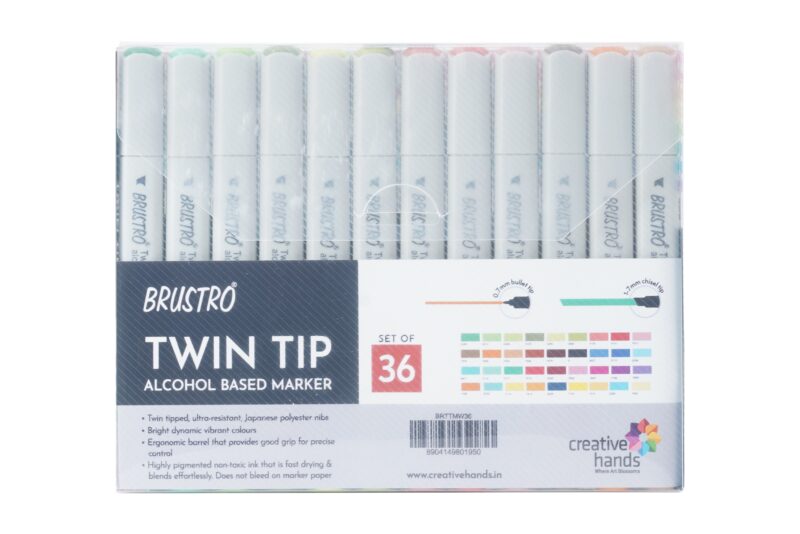 Brustro Twin Tip Alcohol Based Marker Sets (Set of 36 Basic) in Crossline PP See Through Box - Image 6
