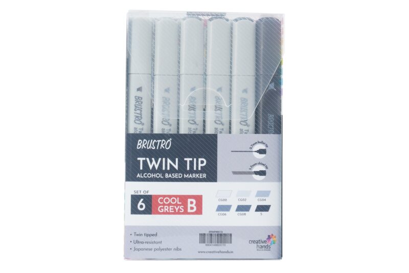BRUSTRO Twin Tip Alcohol Based Marker Sets (CG B (6)) in Crossline PP See Through Box - Image 6