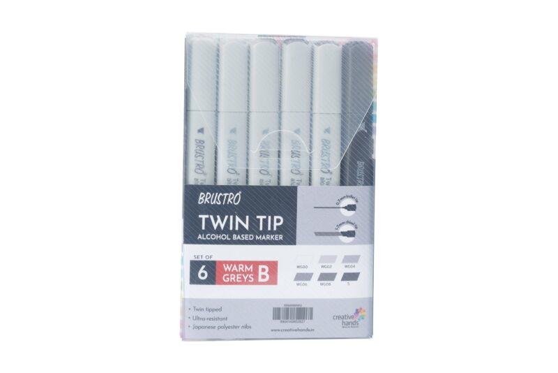 BRUSTRO Twin Tip Alcohol Based Marker Set of 6 - Warm Greys Set B in Crossline PP See Through Box - Image 3