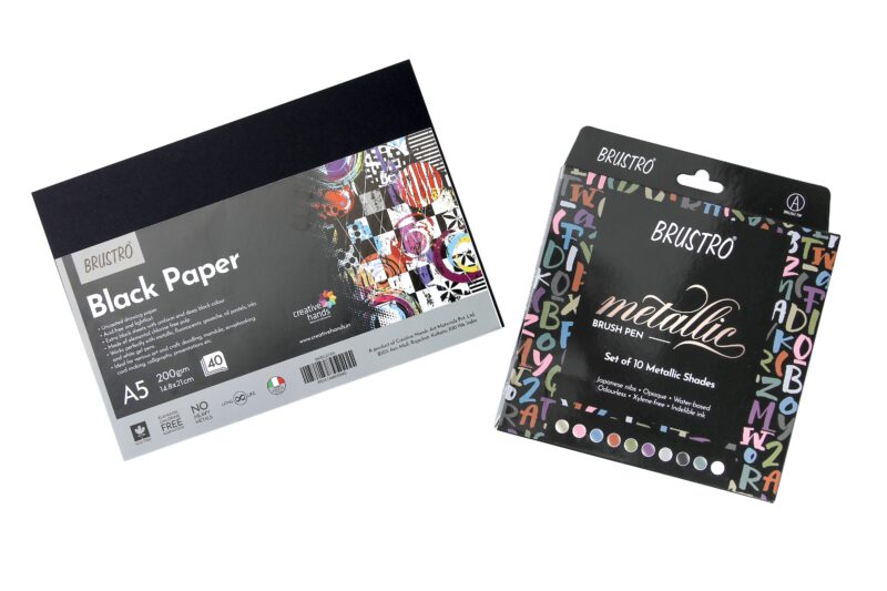 BRUSTRO Metallic Brush Pens Set of 10 Colors with Black Paper A5 - Image 8