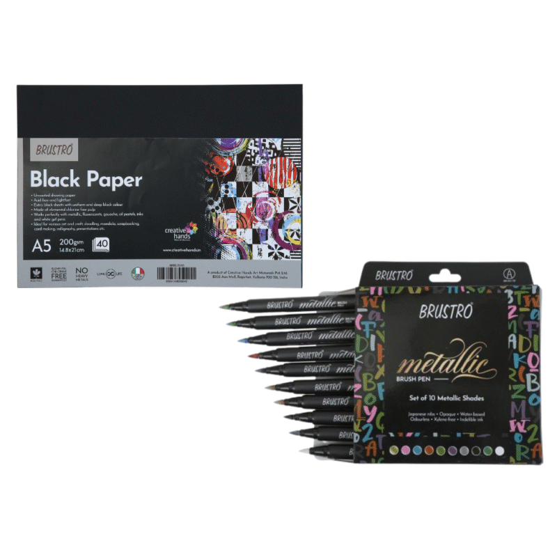 BRUSTRO Metallic Brush Pens Set of 10 Colors with Black Paper A5 - Image 4