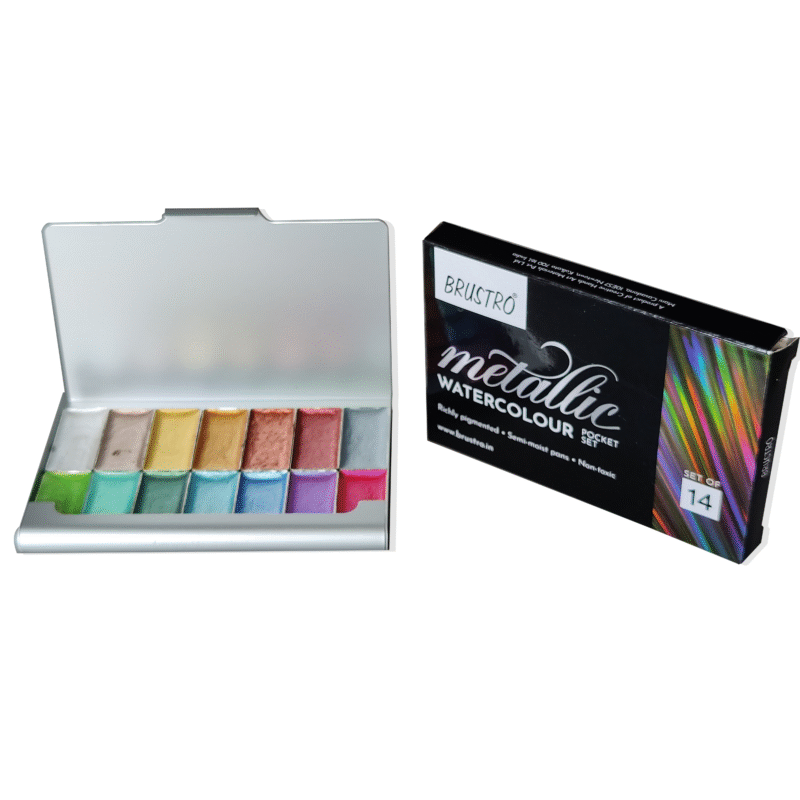 BRUSTRO Artist Metallic Watercolour Half Pans Set of 14 - Image 6