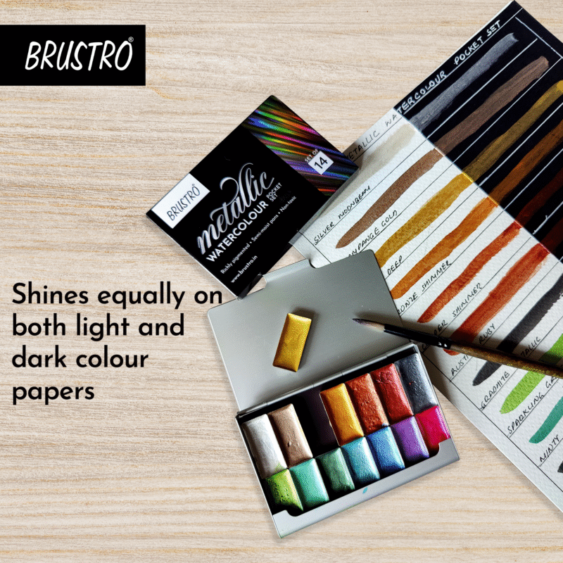 BRUSTRO Artist Metallic Watercolour Half Pans Set of 14 - Image 3