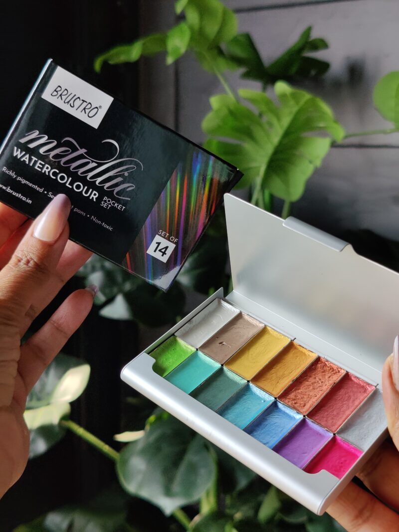 BRUSTRO Artist Metallic Watercolour Half Pans Set of 14 - Image 5