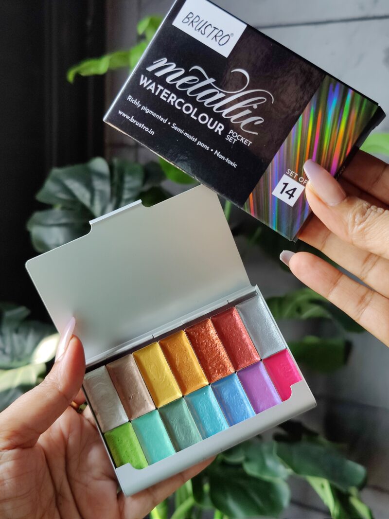 BRUSTRO Artist Metallic Watercolour Half Pans Set of 14 - Image 2