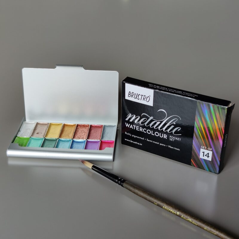 BRUSTRO Artist Metallic Watercolour Half Pans Set of 14 - Image 4