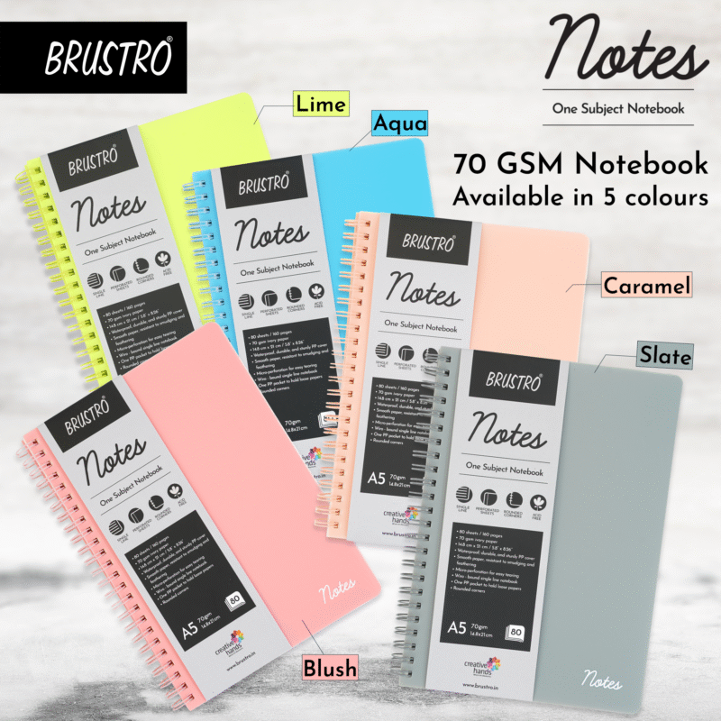 BRUSTRO Notes A5 Size, 1 Subject Ruled Notebook, 80 sheets / 160 pages, 70 gsm ivory paper, Blush Cover - Image 5