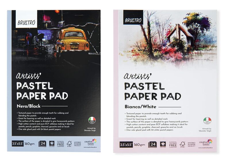 Brustro Artists' Pastel Paper Pad, Set of 2, 24 Sheets (160 GSM) Each, Colour - Black & White, Size - 3.5" x 5.5" - Image 7