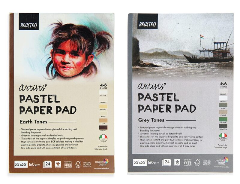 Brustro Artists' Pastel Paper Pad Set of 2, 24 Sheets (160 GSM) Each, Colour - Earth Tones & Grey Tones, Size - 3.5" x 5.5" - Image 4