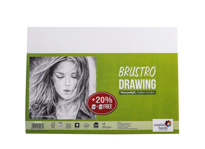 BRUSTRO Drawing Papers | 200 GSM, A4, Pack of 50 (40+10 Sheets) | Ideal for Students and Adults, School, Coloring, Professional Art, Craft, Graphite, Charcoal, Pastels, Sketching, Shading, Drawing - Image 3