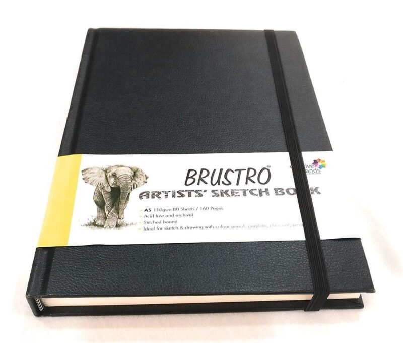 BRUSTRO Artists Stitched Bound Sketch Book| A5 Size, 160 Pages, 110 GSM | Ideal for Students,Adults, Color, Sketching, Shading, Drawing, Blending, Mandala, Fine Art, School, Portrait, Professional Use