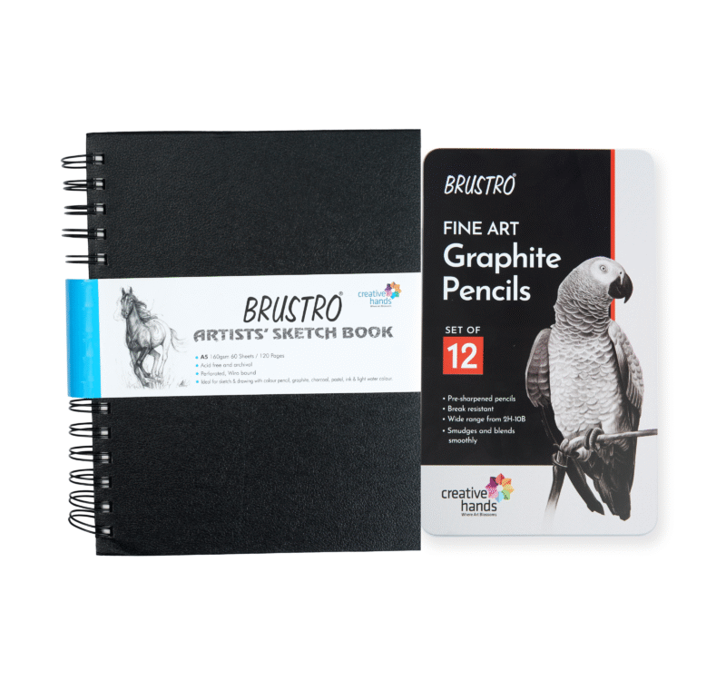 BRUSTRO Artists ’ FINEART Graphite Pencil Set of 12 (10B-2H), with Wiro Bound A5 Size Artists Sketch Book, 120 Pages, 160 GSM - Image 5