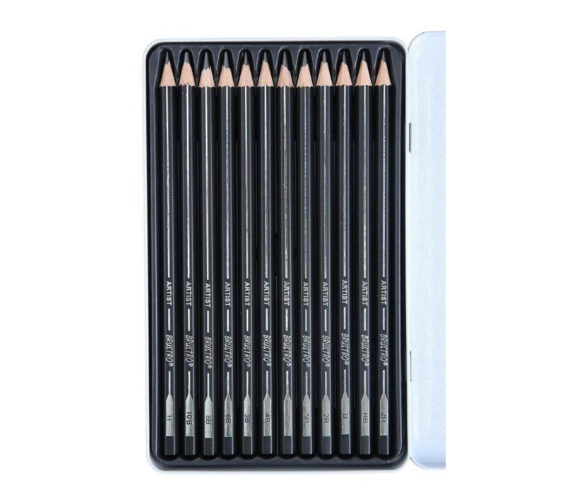 Brustro Artists’ Fineart Graphite Pencil Set of 12 (10B-2H) with 2 Brustro ECO-PVC Dust-free erasers and Brustro Pencil wrap (24 Slots) Canvas Roll Up Carry Case - Image 2