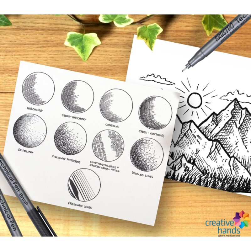 BRUSTRO Technical Pen Assorted Set of 6 with Artist Sketch Book 110 GSM A5 Wiro Journal (156 Pages) - Image 2