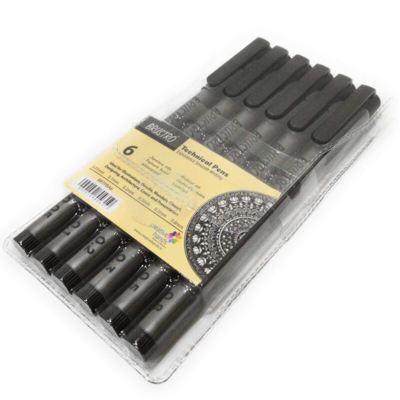 BRUSTRO Technical Pen Assorted Set of 6 with Artist Sketch Book 110 GSM A5 Wiro Journal (156 Pages) - Image 4