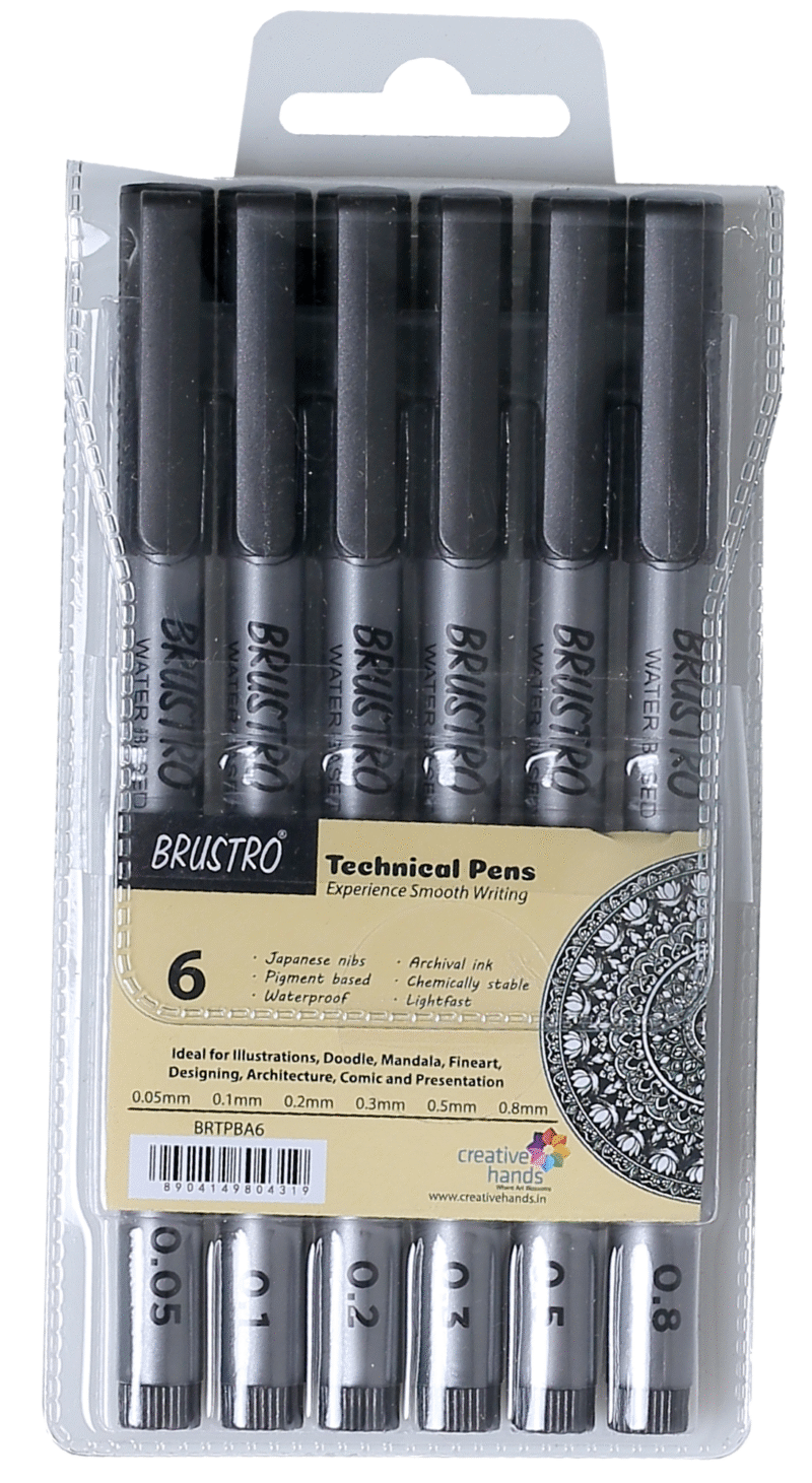 BRUSTRO Technical Pen Fineliner Set|Black| Set of 6| Tip Size- 0.05mmI0.1mmI0.2mm|0.3mmI0.5mmI0.8mm|Ideal for Students,Adults|Doodle,Mandala,Fineart,Outline,Waterproof,Architecture,Technical Drawing - Image 7