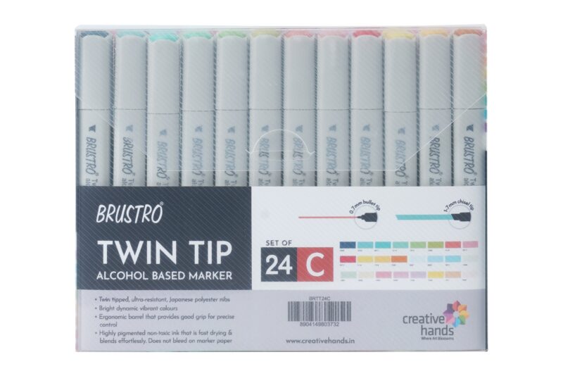 Brustro Twin Tip Alcohol Based Marker Set of 24 (C) in Crossline PP See Through Box - Image 4