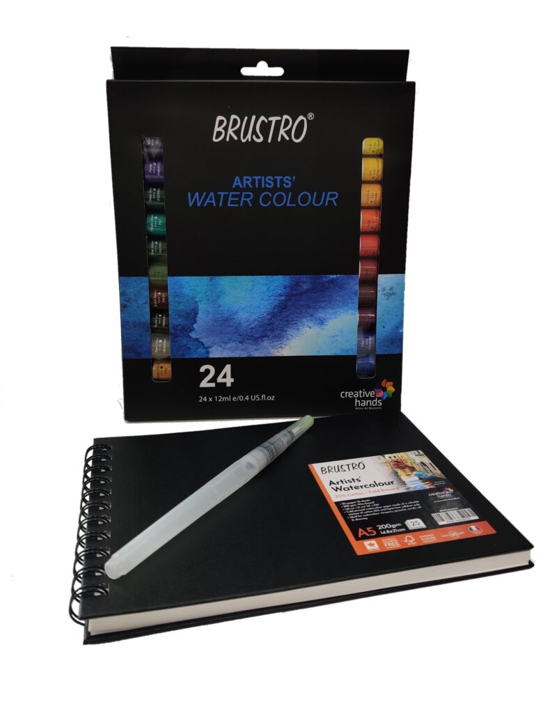 BRUSTRO Artists ’ Watercolour Set of 24 Colours X 12ML Tubes with Artist 25% Cotton Watercolour Journal Cold Pressed 200 GSM A5-25 Sheets and Aqua Squeeze Leak Proof Brush Pen - Image 6