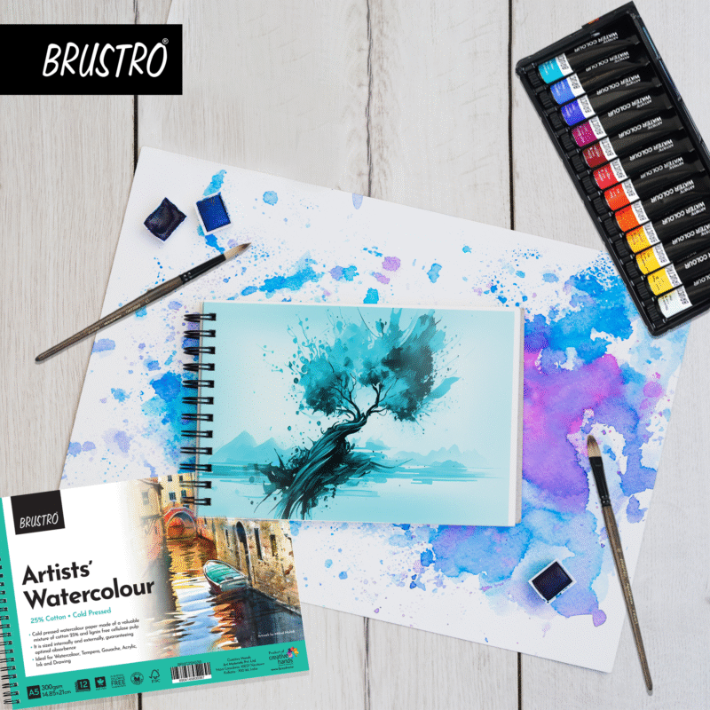 BRUSTRO Artists ’ Watercolour Set of 24 Colours X 12ML Tubes with 25% cotton 300gsm A5 spiral pad and Aqua Strokes brush set of 6 - Image 3