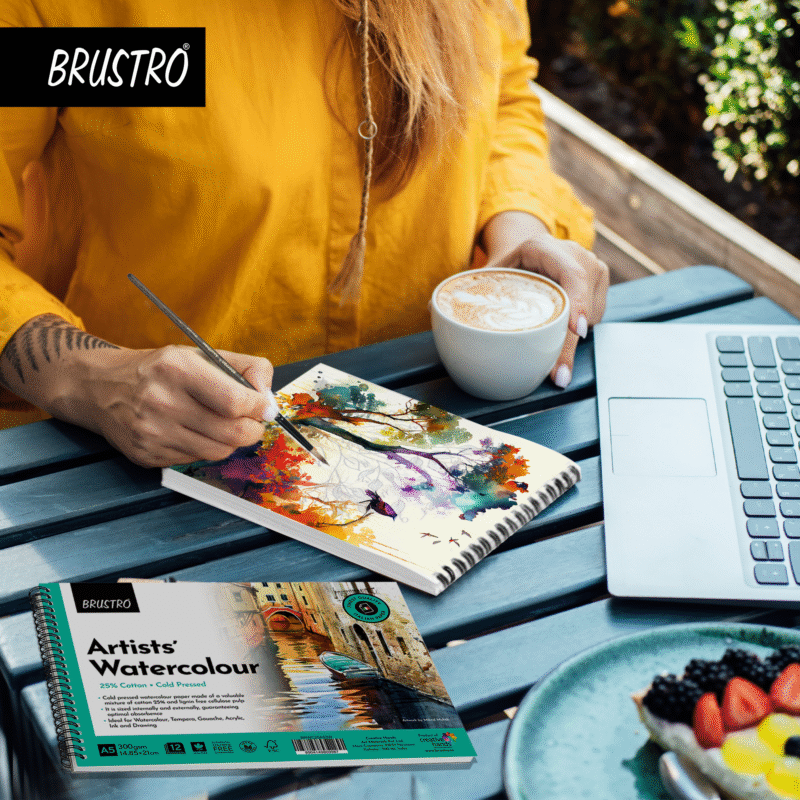 BRUSTRO Artist Watercolour Pad 25% Cotton 300 GSM A5 Wiro - 12 Sheets - Image 3