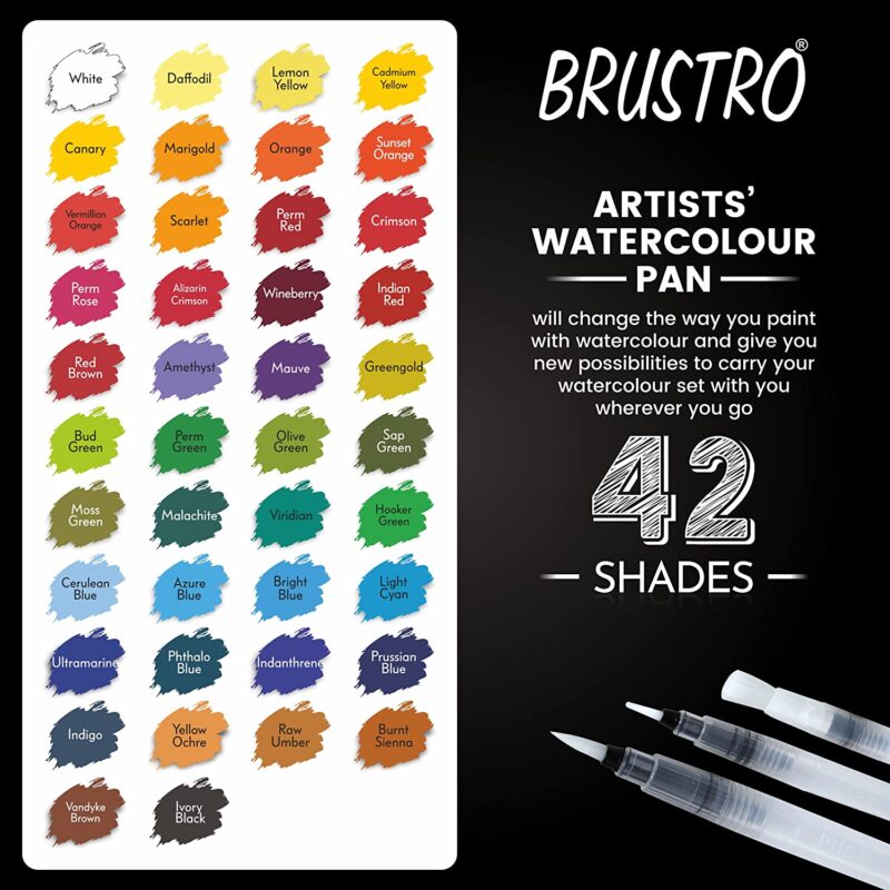 BRUSTRO Artist's Watercolour Paint Pan (Set of 42 Colors) with Artists Watercolour Paper 300 GSM, 25% Cotton, Cold Pressed, A4 (Pack of 12), A3 (Pack of 6) & A5 (Pack of 24) - Image 3