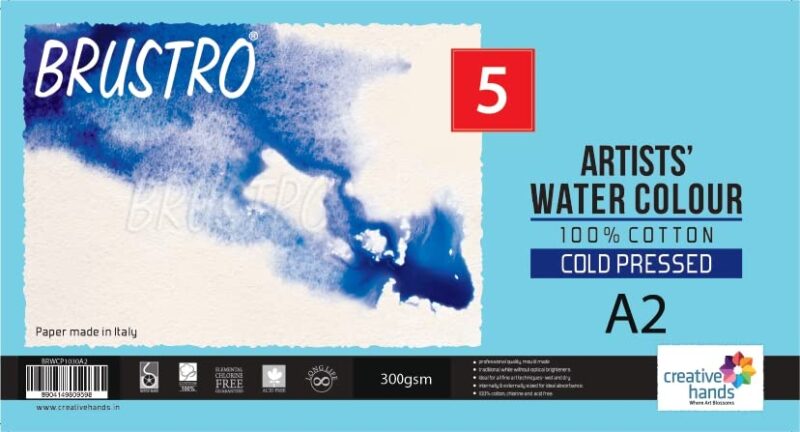 Brustro Artists’ Watercolour paper 100% cotton CP 300 Gsm A2 (5 Sheets)