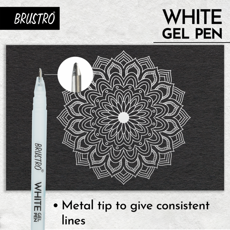 BRUSTRO White Gel Pen | Tip size -1 mm|Pack of 3 | Ideal for Students and Adults, Drawing, Mandala Arts, Students, Office Use, Writing, Pen Set - Image 3