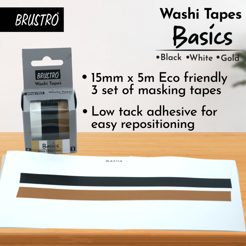 BRUSTRO Washi Tapes Basics Shade, 15 mm x 5 mtrs (set of 3) - Image 8