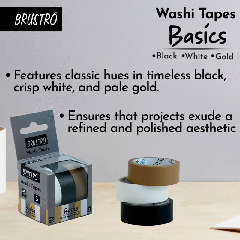 BRUSTRO Washi Tapes Basics Shade, 15 mm x 5 mtrs (set of 3) - Image 2